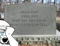 arm closed_eyes crying fist gigachad glasses gravestone hand irl_background open_mouth soyjak stubble text variant:soyak // 400x313 // 235.6KB