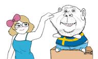 blue_eyes box clothes dancing_swede drawing ear female flag glasses grin hair_ribbon ikea sitting stubble subvariant:soylita sweden swedish_win tshirt variant:gapejak variant:impish_soyak_ears yellow_hair // 2200x1340 // 596.1KB