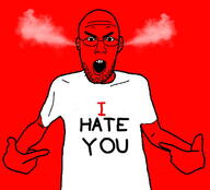 angry arm clothes ear glasses hand i_hate open_mouth pointing red_skin soyjak steam stubble text tshirt variant:shirtjak you // 618x559 // 150.9KB