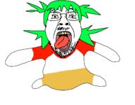 4chan animated anime beard clothes dance green_hair hair mustache tongue variant:bernd yellow_teeth yotsoyba // 1200x935 // 392.7KB