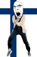 angry animated country cross dance finland flag flag:finland full_body gangnam_style glasses irl open_mouth soyjak stubble variant:cobson // 300x460 // 509.8KB