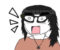 anime beanie blush clothes eyebags glasses hair necklace open_mouth shocked soy soylent square_mouth tongue touhou variant:soytan video_game // 462x390 // 19.2KB