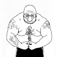 arm buff celtic_cross closed_mouth fat fit_(4chan) glasses hairy hand soyjak stubble tattoo tired variant:upsidedownjak // 554x554 // 44.5KB