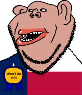 amerimutt award black_sclera brown_skin clothes ear flag flag:texas immigration lips music mutt open_mouth soyjak star_(symbol) state stubble subvariant:impish_amerimutt texas text united_states variant:impish_soyak_ears // 685x793 // 29.0KB