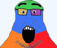 animated colorful glasses open_mouth soyjak stubble thick_eyebrows variant:pissluffare // 255x214 // 26.4KB
