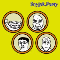 4soyjaks album_cover arm closed_mouth ear glasses hair hand music neutral open_mouth redraw smile soyjak soyjak_party stubble submarine text the_beatles thumbs_up variant:chudjak variant:cobson variant:impish_soyak_ears variant:markiplier_soyjak window yellow yellow_submarine // 1000x1000 // 72.2KB