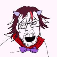 angry animated anime bow brown_hair flip glasses hair mustache seija_kijin soyjak stubble touhou variant:feraljak video_game // 1200x1200 // 192.0KB