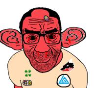 4chan arm blood bloodshot_eyes closed_mouth clothes coin ear glasses hair large_ear mario mushroom nintendo red_skin smile soyjak stretched_mouth stubble the_gem_that_saved_the_sharty thick_eyebrows tshirt variant:el_perro_rabioso video_game // 427x400 // 53.4KB