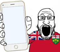 arm canada clothes country cross flag glasses hand holding_object holding_phone iphone ontario open_mouth phone soyjak stubble subvariant:phoneplier subvariant:phoneplier_vertical template tshirt variant:markiplier_soyjak // 2160x1884 // 985.3KB