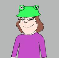 arm brown_hair child closed_mouth clothes frog girl glasses hair hat loli smile soyjak subvariant:soylita variant:gapejak white_skin // 1436x1408 // 60.1KB