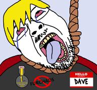 badge bloodshot_eyes clothes crying dave furry hair hanging mustache nate open_mouth rope soyjak spammer stubble suicide text variant:bernd yellow_hair yellow_teeth // 753x703 // 65.1KB
