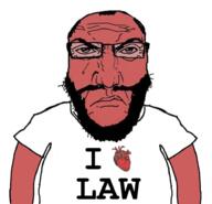 angry balding beard bootlicker closed_mouth clothes glasses hair heart i_heart i_love law punisher_face red_skin soyjak subvariant:science_lover text tshirt variant:markiplier_soyjak white_shirt // 928x893 // 419.3KB
