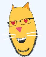 animal cat ear emoticon fangs glasses heart love no_eyes open_mouth smile soyjak stubble variant:cobson whisker yellow yellow_skin // 721x896 // 27.1KB