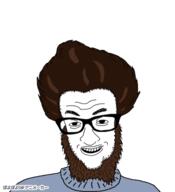 animated beard brown_hair clothes gif glasses hair ponpon poyopoyo smile soyjak variant:jimmy_numale // 364x400 // 317.8KB