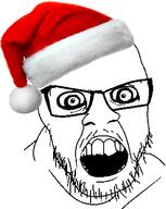 angry christmas clothes glasses hat mustache open_mouth santa santa_hat soyjak stubble variant:feraljak // 954x1194 // 481.1KB
