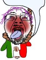 country flag glasses italy mustache neovagina open_mouth penis purple_hair rope speech_bubble_empty stubble tongue tranny variant:bernd yellow_teeth // 591x773 // 160.4KB