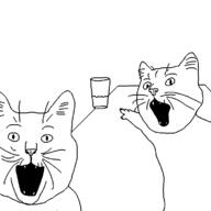 2soyjaks animal arm cat glass hand milk open_mouth pointing soyjak variant:two_pointing_soyjaks whisker // 750x750 // 17.6KB