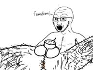 anus arm body_hair chastity_cage femdom glasses leg nipple nsfw open_mouth poop shithole soyjak stubble text variant:soyak // 960x720 // 161.6KB