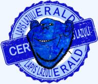 accessory badge blue blue_skin closed_mouth ear lapis_lazuli smile soyjak stamp stubble text variant:impish_soyak_ears // 761x650 // 465.0KB