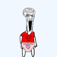 arm big_brain bloodshot_eyes brain clothes crying diaper full_body glasses hand heart leg open_mouth soyjak stretched_mouth stubble text transparent tshirt variant:classic_soyjak // 1024x1024 // 216.5KB