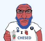angry balding beard blue_beard blue_hair chesed coffee cup holding_object lobotomy_corporation mug projectmoon punch punisher_face red_skin subvariant:science_lover variant:markiplier_soyjak video_game // 1017x935 // 428.0KB