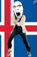 animated country dance flag full_body gangnam_style glasses iceland irl open_mouth push_pin soyjak sticky stubble variant:cobson // 300x460 // 303.5KB