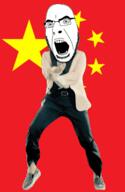 angry animated china country dance flag flag:china gangnam_style glasses open_mouth soyjak stubble variant:cobson // 300x460 // 505.5KB