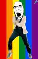 animated dance flag full_body gangnam_style gay glasses irl lgbt open_mouth push_pin soyjak sticky stubble tagme variant:cobson // 300x460 // 309.8KB