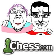 2soyjaks chess chess_com closed_mouth ear friendship glasses hair hand lipstick nazism purple_hair soyjak stubble subvariant:chudjak_front tranny variant:bernd variant:chudjak // 860x858 // 372.0KB