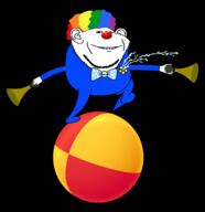 animated balancing ball blue_jumpsuit bowtie clown clown_nose clown_wig flower honk horn plant variant:impish_soyak_ears water // 2952x3047 // 1.2MB
