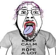 clothes glasses keep_calm lipstick mustache open_mouth purple_hair stubble subvariant:science_lover tranny variant:bernd variant:markiplier_soyjak // 1080x1055 // 96.5KB