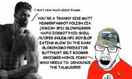 angry arm black black_and_white blue camouflage closed_mouth clothes communism ear flag gigachad glasses hair hammer_and_sickle hand hat leftypol muscles neck open_mouth pol_(4chan) red russia russo_ukrainian_war shirtless soyjak stubble swastika teeth text tshirt variant:feraljak white z_(russian_symbol) // 1000x600 // 187.8KB