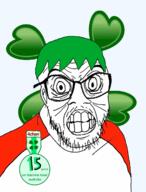 4chan angry anime badge clenched_teeth glasses green_hair hair large_eyes stubble variant:feraljak yotsoyba // 915x1200 // 2.5MB