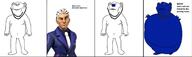 blue_skin blueberry closed_mouth clothes covington_farms frown full_body glasses inflation necktie open_mouth smile soyjak stubble suit text white_eyes white_hair white_skin // 1782x525 // 81.5KB