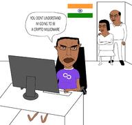 3soyjaks angry arm balding bindi biz_(4chan) brown_skin clothes computer country cryptocurrency ear female flag full_body glasses hair hand india indian leg matic meta:missing_variant polygon soyjak speech_bubble text tshirt wrinkles // 2250x2144 // 364.6KB