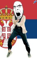 animated country dance flag flag:serbia full_body gangnam_style glasses irl open_mouth push_pin serbia soyjak sticky stubble variant:cobson // 300x460 // 637.7KB