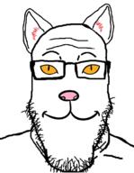 animal cat cat_ear closed_mouth furry glasses happy looking_at_you slit_pupils smile soyjak stubble variant:markiplier_soyjak white_background // 580x748 // 105.3KB
