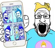 adam_ruins_everything arm breadpanes clothes comic deboonker glasses hair hand holding_object holding_phone iphone open_mouth phone soyjak stubble subvariant:phoneplier subvariant:phoneplier_vertical text this_is_you tshirt variant:markiplier_soyjak yellow_hair // 1030x900 // 829.0KB
