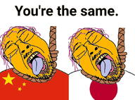 2soyjaks asian china closed_eyes clothes eunice flag flag:china flag:japan hair hanging hiroyuki japan mustache noose open_mouth rope stubble text tongue variant:bernd white_background yellow_skin yellow_teeth you're_the_same // 1055x780 // 514.8KB