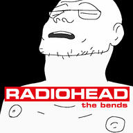 album_cover black_background closed_eyes ear glasses looking_up music nipple radiohead soyjak stubble text the_bends variant:unknown // 1500x1500 // 318.4KB
