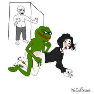 animal are_you_winning_son arm bloodshot_eyes blush closed_mouth clothes crying cuck female frog full_body glasses green_skin hair hand leg nsfw open_mouth pepe sex smile smug soyjak star stubble text wojak // 1280x1280 // 168.5KB