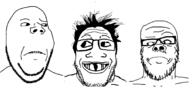 3soyjaks are_you_soying_what_im_soying closed_mouth confused deformed frown glasses grin grinlook_poggers hair mustache soyjak stubble variant:a24_slowburn_soyjak variant:gapejak variant:markiplier_soyjak // 1807x828 // 321.1KB