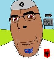 albania bbc brown_skin closed_mouth clothes country cuck drawn_background glasses hat islam queen_of_spades red_eyes seal smile soyjak stubble tattoo united_states variant:cobson // 775x849 // 81.0KB