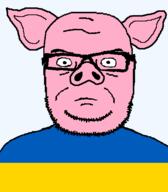 angry animal blue closed_mouth country ear flag glasses hohol pig pink pink_skin russo_ukrainian_war serious soyjak stubble ukraine variant:seriousjak yellow // 454x520 // 5.1KB