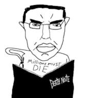 angry anime book death_note glasses hair holding_object millions_must_die pen soyjak subvariant:chudjak_front variant:chudjak // 615x680 // 41.1KB