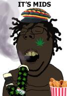 africa arm black_skin bong closed_eyes clothes dreadlocks dreads drugs fried_chicken glasses hair hand hat holding_object its_over leaf marijuana mustache nigger nigger_weed open_mouth rasta smoke soyjak stubble subvariant:wholesome_soyjak text variant:feraljak variant:gapejak weed yellow_teeth // 830x1177 // 451.5KB