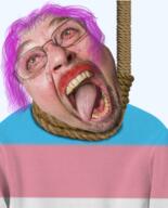 bernd_schmidt bloodshot_eyes clothes crying dead flag glasses hair hanging irl lipstick open_mouth purple_hair rope soyjak stubble suicide tongue tranny variant:bernd yellow_teeth // 400x496 // 776.9KB