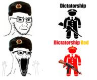 arm clothes communism concerned dictator dictatorship frown glasses hand hands_up open_mouth soyjak star stubble text thing_japanese variant:classic_soyjak variant:wewjak // 1080x897 // 522.8KB