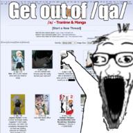 4chan a_(4chan) anime arm balding get_out_of_qa glasses hand open_mouth pointing qa_(4chan) screenshot soyjak stubble text variant:wewjak // 984x984 // 755.0KB