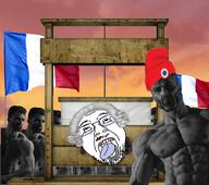 beanie country crying dead flag france french_revolution gigachad glasses guillotine hair historical history irl_background open_mouth soyjak stubble tongue variant:bernd white_hair // 768x678 // 564.2KB